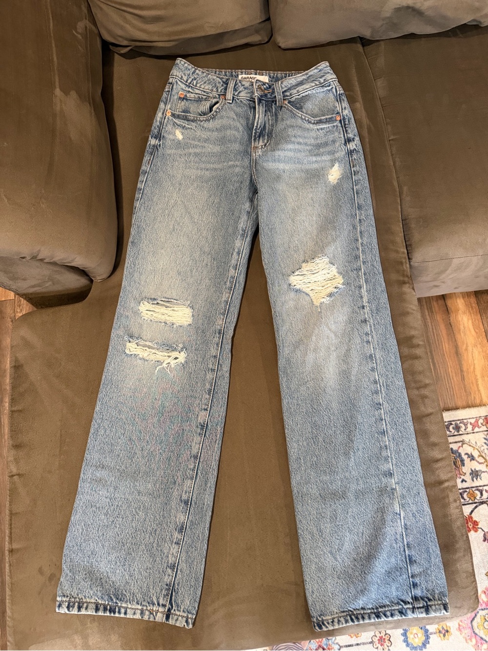 Garage Light Blue Distressed Straight-Leg Jeans for Women